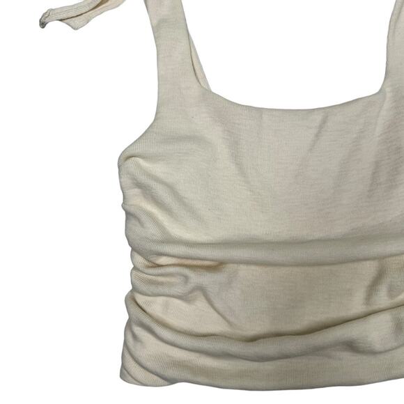 Free People Boulevard Tank Large New Ivory Ruched Tie Shoulder Top Boho Classic - Picture 4 of 8